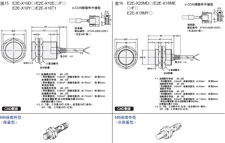 直流2线式/导线引出型E2E通用接近开关系列安装方式